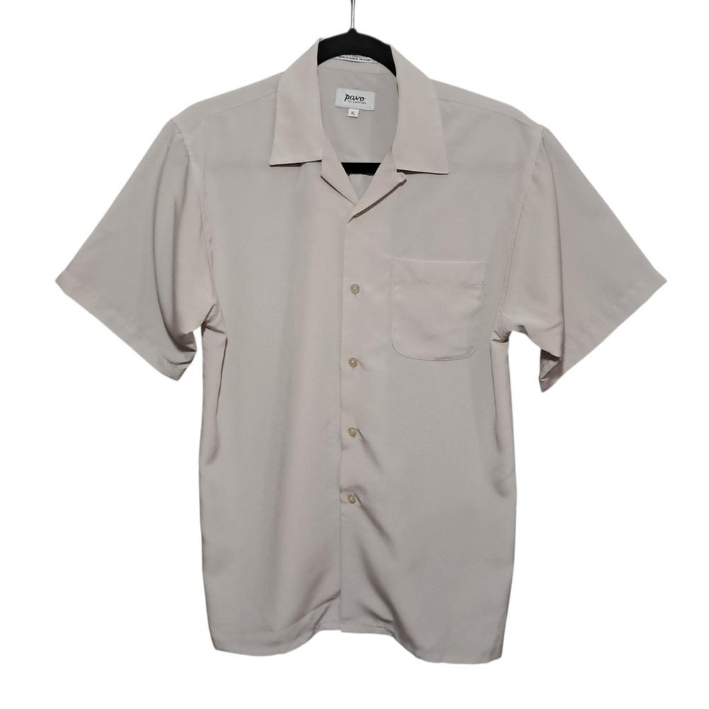 Pavo By Lastrada Men Button Shirt L Beige Loop Collar Camp Resort Lightweight